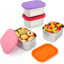 4 Pack Stainless Steel Snack Containers with Lids Set, 8 oz Rectangular Easy Open Leakproof Reusable Snack Box Container for Lunch, Small Lunch Food Containers for Meal Prep, Salad Dressing To Go