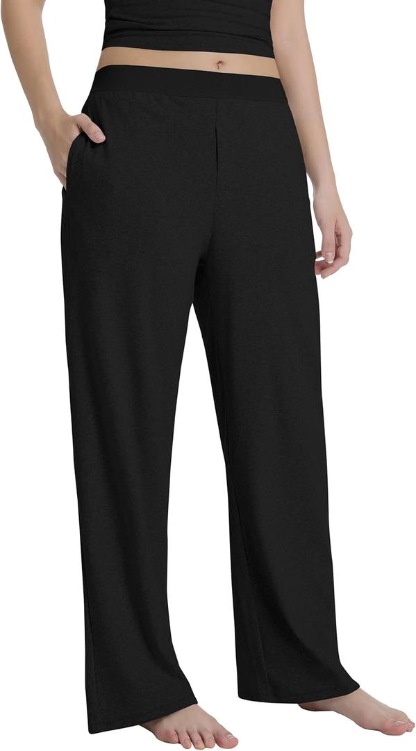 Lightweight Loose Pants for Women Casual Lounge Pants Athletic Joggers Yoga Pants with Pockets, Black,Size L
