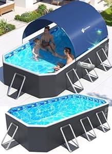 StarOcean Foldable Pool with Canopy, Non Inflatable Pool, Large Foldable Swimming Pool for Adult Portable Pool, Large Collapsible Kid Pool with Shade, Folding Kid Pool for Backyard, 90x50x20 in-Dark Blue