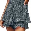 Women's Summer Floral Ruffle Hem Skirt Shorts Elastic High Waist Layered Tiered Boho Mini Skorts Skirts (Small, Black)