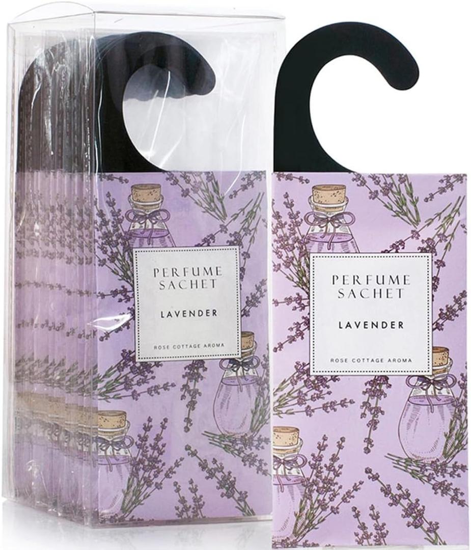 ROSE COTTAGE Large 12 Packs Lavender Hanging Closet Deodorizer Air Freshener Long Lasting Scented Sachets Smell Goods for House