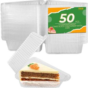 Tivcck 50 Pcs Cake Slice Plastic Container, Clear Individual Pie Slice Containers, 4 Inch Hinged Lid Cheesecake Containers for Take Out Packaging,Home,Bakery, Cafe, Flan, Desserts