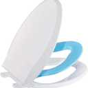 Toilet Seat, Elongated Toilet Seat with Toddler Seat Built in, Potty Training Toilet Seat Elongated Fits Both Adult and Child, with Slow Close and Magnets- Elongated White and Blue