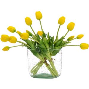 DUYONE 15pcs Artificial Tulips Flowers, Latex Bouquet, Fake Tulips for Office Wedding Party Home Kitchen Garden Decoration(Yellow,15pcs)