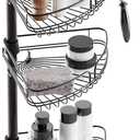 Zenna Home Tension Pole Shower Caddy Corner Organizer, Adjustable Standing Shower Caddy with 4 Baskets and Built in Towel Bar, Rust Resistant Bathroom Tension Rod Organizer, 60 to 97 Inch, Bronze