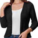 GRACE KARIN Women's 3/4 Sleeve Open Front Cropped Cardigan Summer Lightweight Hollow Out Knit Shrug XL Black