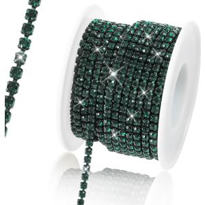 10 Yards 3 MM Rhinestone Chain Trim Crystal Rhinestone Close Chain Trim for Sewing Crafts, DIY Decoration, Jewelry, Clothing, Shoes (Dark Green-1)