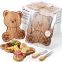 12 Set Baby Shower Prizes Game Gift Bear Shaped Cheese Board with Cheese Knives and Forks Baby Shower Party Favors Gift Box for Wedding Bridal Birthday Gender Reveal Favor (Acacia Color)