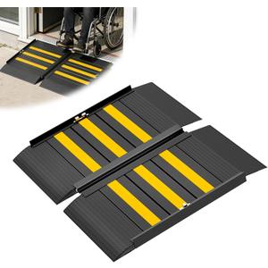 2FT Portable Wheelchair Ramp with Handle, Non-Slip Aluminum Ramps for Wheelchairs for Home, Folding Handicap Wheelchair Ramp for Doorways, Thresholds, Steps, Curbs, Stairs, 800 LBS Capacity