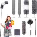 Microfiber Duster for Cleaning Fan, High Ceiling, Blinds, Furniture, Cars , 9PCS Extendable Feather Duster (Stainless Steel) 30 to 100 Inches, Reusable Bendable Washable