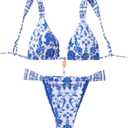 MakeMeChic Women's Floral Print 2 Piece Bikini Sets Tie Back Triangle Thong Bathing Suit Swimsuit, Size X-Small