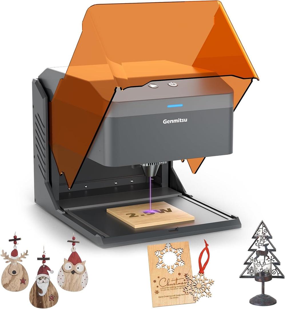 Genmitsu Kiosk 2.5W 2500mW Laser Engraver, Lightweight Portable Laser Engraver Machine Cutter with Acrylic Enclosure for DIY Wood Leather, 3.9'' x 3.9'' Engraving Area, Safety Class 1