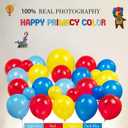 Carnival Theme birthday party decorations & include red blue yellow balloon & foil hot air popcorn balloons & striped banner tablecloth & Backdrop carnival Circus road sign paper card Signboard decor