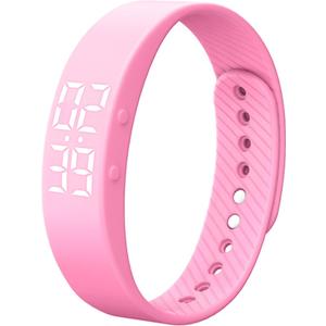 Non-Bluetooth Fitness Tracker Watch Pedometer Digital Step Counter Calorie Counter Distance Activity Tracker Alarm LED Fitness Watch IP65 Water Resistance (pink)