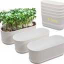 5-Pack White Herb Planter Box with Drip Trays, 8.5 Inch Small Oval Window Planters for Kitchen Sill, Indoor Outdoor, Perfect for Basil, Mint, Succulents, Flowers
