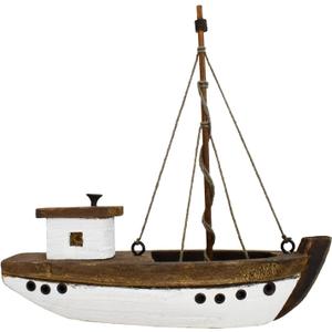 Morning View Wood Sail Boat Decor Nautical Sailing Ship Model Mini for Home Bathroom Shelf Table Centerpiece Coastal Beach Ocean Themed Lake House Decorations Seaside Marine 5.9 Inch Tall (Beige)