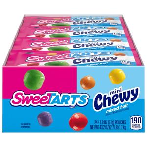 SweeTARTS Mini Chewy, Candy, Mixed Fruit, 1.8 oz, 24 count (EXP 12/05/26)