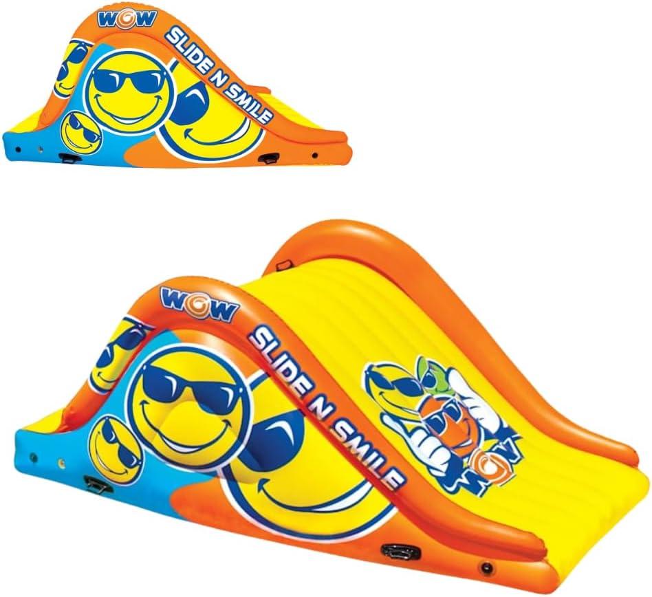 WOW Sports Giant Inflatable Floating Water Slide - 2 Lanes - 9 ft - Hi-Vis Graphics - Kids & Adults