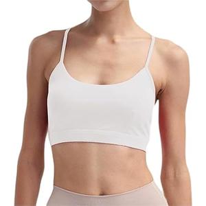 Women’s Adjustable Spaghetti Strap Sports Bra Scoop Neck Yoga Crop Top Wireless Padded Workout Bra for Pilates Daily Wear Size S, M