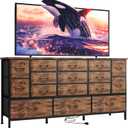 Fixwal 63.3 Inch TV Stand for Bedroom, 16 Large Drawer Dresser, Long TV Stand for 55, 65, 70 Inch TV with Power Outlets, Fabric Chest of Drawers for Bedroom, Living Room, Entryway, Rustic Brown