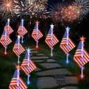 4th of July Decorations Outdoor American Flag Lights, 6-Pack Red White and Blue Solar Stars Lights with 6 USA Flags & 30LED,Bright Patriotic Pathway Lights for Memorial Day Yard Lawn Decor