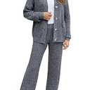 Cakulo Womens 2024 Lounge Sets 2 Piece Outfits Fall Button Sweater Matching Set Wide Leg Loungewear Sweatsuits Blue L