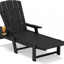 Polyhouz Outdoor Lounge Chair,HDPE 4-Position Adjustable Chaise Lounge Outdoor with Rolling Wheels & Cup Holder,All-Weather Heavy-Duty Pool Lounge Chairs for Poolside,Patio, Black