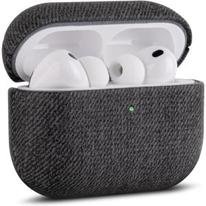 Haobobro Handmade Case - for AirPods Pro 3 Case Cover - Selected Skin-Friendly Vegan Leather, Woolen Fabric Cloth Style, Drop Protective Hard Cover for AirPods Pro 3rd Generation Earbuds - Black