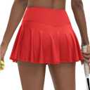 14" Pleated Tennis Skirt with Pockets High Waisted Skort (Red, XL)