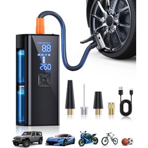 Tire Inflator Portable Air Compressor, 150PSI & 25000mAh air Pump for car Tires with Tire Pressure Gauge Led Light, 2X Faster Cordless Tire Pump for Car, Motorcycle, Bicycle and Ball (Shiny Black)