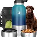 Dog Water Bottle Insulated Dog Travel Water Bottle Stainless Steel Pet Water Bottle Dispenser Portable Food and Water Bowl for Dogs with Carrying Case for Walking Dog Travel Kit (Green Blue, 32 oz)
