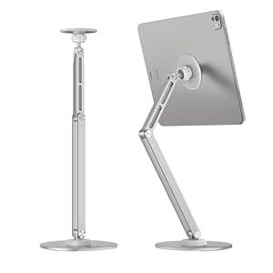 XAOSUN Upgraded Tablet Stand Magnetic for ipad Stand Desk, Multi Angle Adjustable Foldable Holder, Metal 360°Rotation, Home Office Meeting Room