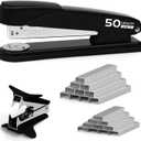 Metal Stapler Heavy Duty 50 Sheet Capacity with 2000 Staples and Staple Remover, No Jam, Non-Slip Stapler for Desk, Black Office Supplies for Teacher, Office Clerks