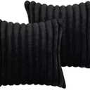 24x24 Throw Pillow Covers Set of 2, Decorative Faux Fur Covers for Bed, Couch Soft Fluffy Pillow Cover with Velvet Back for Living Room, Neutral Home Décor Accent for Sofa - Black
