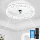 VOLISUN Low Profile Ceiling Fan with Lights and Remote, No Assembly, 20in Modern Ceiling Fans Flush Mount, 3000K-6500K Dimmable Bladeless LED Fan Light, White Fandelier Ceiling Fans for Bedroom