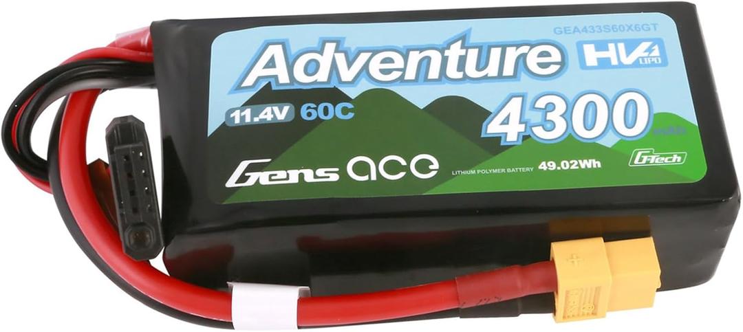 Gens ace G-Tech Adventure High Voltage 11.4V 4300mAh 60C 3S Lipo Battery with XT60 Plug