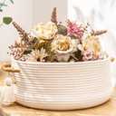 KAKAMAY Woven Baskets for Storage(16"x8"),Blanket Basket for Organizing Living Room,Cotton Rope Basket Woven Baby Laundry Hamper,Collapsible Laundry Room Organization,Clothes,Toy Chest(White)