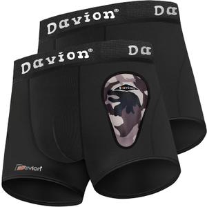 Davion 2-Pack Boys Underwear with 1 Soft Protective Athletic Cup Youth Briefs for Football, Baseball, Lacrosse (Large, Black)