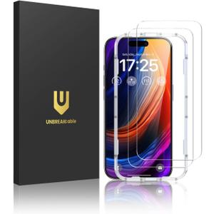 UNBREAKcable 2-Pack Screen Protector for iPhone 15 Pro, Double Shatterproof Tempered Glass [Easy Installation Frame] [9H Hardness] [99.99% HD Clear] [Case Friendly] for Apple iPhone 15 Pro 6.1 inch