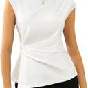 GRACE KARIN Womens 2026 Spring Short Sleeve Tops, Dressy Casual Peplum Shirts Outfit, Tunic Blouses Trendy Fashion Clothes (Large, White)