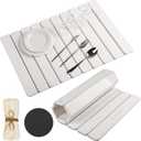 Large Foldable White Stone Dish Drying Mat Quick Dry Diatomaceous Earth Kitchen Sink Mat, Water Absorbent Non-Slip Roll Up Design for Counter & Bathroom, Includes Bonus Cloth, 23.6 x 15.4, White