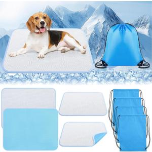 Chunful 4 Pack Dog Cooling Mat, 35 x 26 Inches Washable Self Cooling Pet Pad for Cats Dogs, Ice Silk Cold Kennel Crate Mat with Chill Fiber for Summer Indoor Outdoor Pet Sleeping