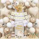 White & Gold Birthday Decor - Cream Champagne Gold Balloons, Banner, Foil Balloons, Fringe Curtain for Boho Party Supplies