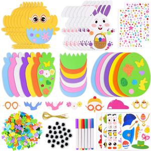 Garma 312 PCS Easter Foam Stickers Crafts Kit for Kids, DIY Eggs Bunnies Chicks Carrot Easter Party Favors Basket Stuffers Classroom Activities