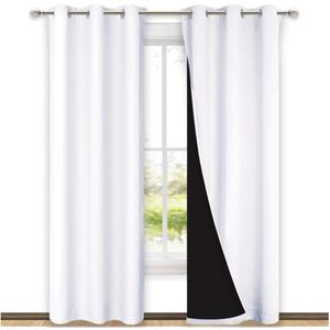 NICETOWN White Blackout Curtains 84 inches Long, Full Light Blocking Drapes with Black Liner for Nursery, Thermal Insulated Draperies for Hall, Villa (2 Pieces, 42 inches Wide Each Panel, Pure White)