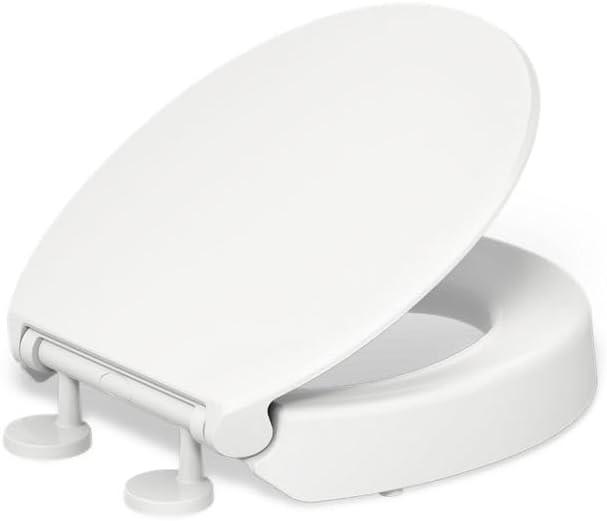 KOHLER 25876-0 Hyten Elevated Quiet-Close Round Toilet Seat, Contoured Seat with Grip-Tight Bumpers, Quick-Attach Hardware, White