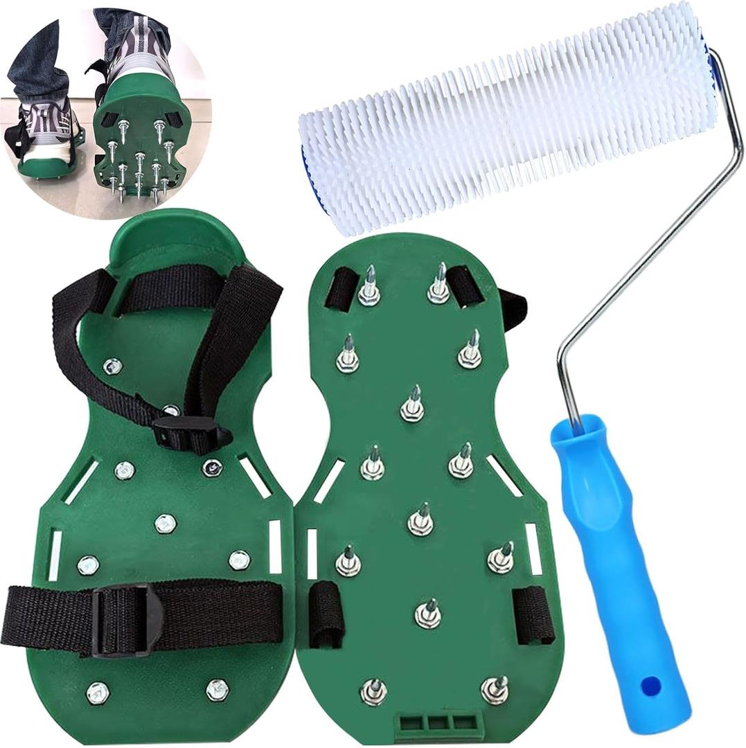 9 Inch Screed Spiked Roller Self Leveling Concrete Roller Epoxy Roller Spike Shoes for Epoxy Flooring Cement Floor Leveling Tools Screed Compound Roller