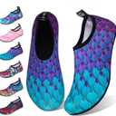 WateLves Water Shoes for Womens Mens Barefoot Quick-Dry Aqua Socks for Beach Swim Surf Yoga Exercise New Translucent Color Soles (7.5-8.5 Women/6-7 Men, Fishscale Bluegreen)