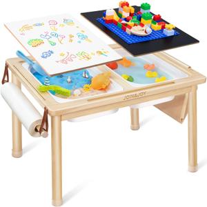 JOIN&JOY Sensory Tables for Toddler, Multi-Activity Table with Storage Bins, Double-Sided Lids, Indoor/Outdoor Kids Play Sand and Water Table, Birthday Gifts for Boys and Girls (Natur)