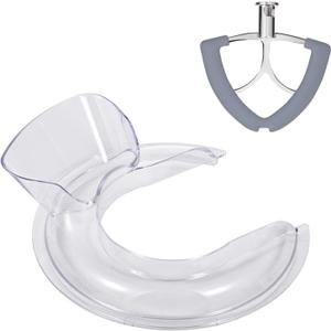 Flex Edge Beater and Splatter Guard Compatible with KitchenAid 6-7QT Mixer Bowl, Stainless Steel Paddle Attachment with Silicone Edges Compatible with Kitchenaid Mixer Accessories and Attachments